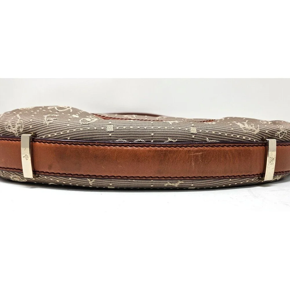 LANCEL SALVADOR DALI (2012) Daligramme Hobo Handbag Brown Cloth Leather Trim